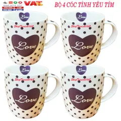 Cốc Sứ Uống Nước Love Dễ Thương 300ml - Ly Sứ Trang Trí Trà Cà Phê Màu Tím, Quà Tặng Ý Nghĩa Cho Mọi Dịp