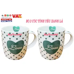 Cốc Sứ Uống Nước Love Dễ Thương 300ml Xanh Lá - Ly Cà Phê, Trà, Quà Tặng Trang Trí Độc Đáo