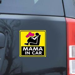 Miếng Dán Phản Quang Ô Tô Mama In Car Bà Bầu - Decal Chống Nước, Phản Quang An Toàn, Hình Em Bé Ngộ Nghĩnh 11x11cm