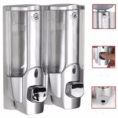 Hộp Xà Phòng Nhấn 2 Bình Gắn Tường Cao Cấp Bạc - Đồ Dùng Nhà Bếp Thông Minh, Tiện Lợi, Chất Liệu Nhựa Cao Cấp