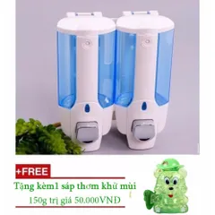 Hộp Đựng Nước Rửa Tay và Dầu Gội Treo Tường Cao Cấp 2 Bình - Tiện Lợi Cho Phòng Tắm - Kèm Sáp Khử Mùi Hương Lan 150g