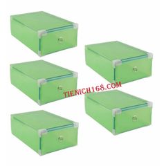 Bộ 5 hộp đựng giầy ngăn kéo viền kim loại Mầu Vàng,Cam,Xanh lá,Xanh Dương,Hồng