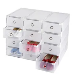 Bộ 5 Hộp Đựng Giày Ngăn Kéo Viền Kim Loại - Thiết Kế Hiện Đại, Nhựa Trong Suốt, Sắp Xếp Giày Gọn Gàng, Tiện Lợi
