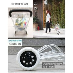 Xe Kéo Đi Chợ Cao Cấp Hợp Kim Nhôm Siêu Nhẹ HomeStar 601 - Tải Trọng 50kg, Dễ Dàng Di Chuyển, Gấp Gọn, Bền Bỉ