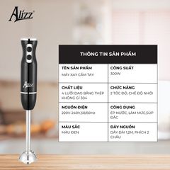 Máy Xay Sinh Tố Cầm Tay 300W Thân Đen ALIZZ AL-8009 - Hiệu Suất Cao, Lưỡi Dao Thép Không Gỉ, Tiện Lợi Cho Mọi Gia Đình
