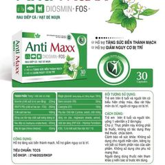 Viên Uống Anti Maxx - Hỗ Trợ Giảm Nguy Cơ Bệnh Trĩ, Tăng Cường Sức Bền Thành Mạch với Diệp Cá & Hạt Dẻ Ngựa - Thực Phẩm Chức Năng