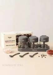 Bộ 3 Lọ Thủy Tinh Đựng Gia Vị Tewa Japan - Thiết Kế Tối Giản Sang Trọng, Nắp Gỗ Tự Nhiên, Dung Tích 250ml