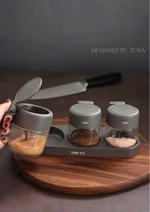 Bộ 3 Lọ Thủy Tinh Đựng Gia Vị Tewa Japan - Thiết Kế Tối Giản Sang Trọng, Nắp Gỗ Tự Nhiên, Dung Tích 250ml