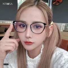 Gọng Kính Cận N’ROSA Angel Eyes - Kính Mắt Mèo Thanh Lịch, Thiết Kế Sang Trọng, Phong Cách Thời Thượng, Đen/Hồng/Vàng Bạc