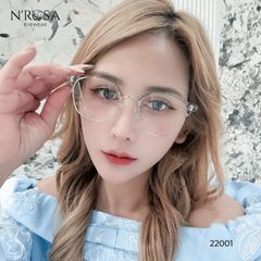 Gọng Kính N’ROSA Angel Eyes - Vintage Tròn Sang Trọng, Nhựa Trong Suốt Kết Hợp Kim Loại Mỏng Nhẹ, Phong Cách Hiện Đại