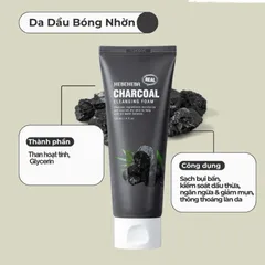 Sữa Rửa Mặt Hebeheba Real Charcoal Cleansing Foam 120ml - Chiết Xuất Than Hoạt Tính Giúp Làm Sạch Da, Ngăn Ngừa Mụn, Cấp Ẩm Tự Nhiên