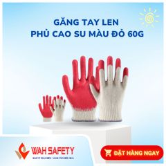 Găng Tay Len Phủ Cao Su Đỏ 60g - Bảo Hộ Lao Động Chống Trượt, Chống Mài Mòn Dành Cho Công Nhân, Làm Vườn, Xây Dựng