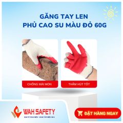 Găng Tay Len Phủ Cao Su Đỏ 60g - Bảo Hộ Lao Động Chống Trượt, Chống Mài Mòn Dành Cho Công Nhân, Làm Vườn, Xây Dựng