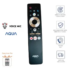 Điều khiển từ xa Tivi AQUA AQT Smart TV - Điều khiển giọng nói, tặng kèm pin, phím bấm êm, thiết bị mới chính hãng.