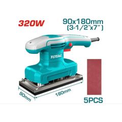 Máy chà nhám chữ nhật 320W Total TF1301826 - Dụng cụ điện 90x180mm, tốc độ 14000 v/p, bao gồm 5 giấy nhám, bền bỉ và hiệu quả.