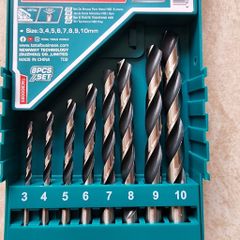 Bộ mũi khoan kim loại 8 chi tiết Total TACSD0085 - Mũi khoan xoắn HSS 3-10mm, dụng cụ tiện ích cho các dự án sửa chữa chuyên nghiệp