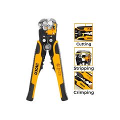 Kìm Tước Dây 3 trong 1 Ingco HWSP102418 - Kìm Cắt, Bấm Cos Tự Động Cho Dây Đồng 0,2-6mm², 10-22 AWG