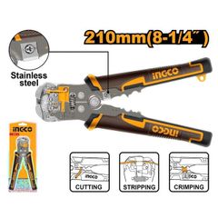Kìm Tước Dây 3 trong 1 Ingco HWSP102418 - Kìm Cắt, Bấm Cos Tự Động Cho Dây Đồng 0,2-6mm², 10-22 AWG