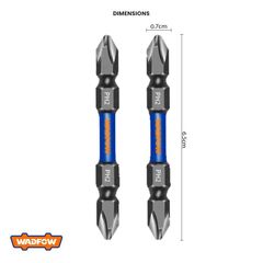 Bộ 2 Mũi bắt vít PH2 65mm Wadfow - Dụng cụ công nghiệp S2, Đầu mũi từ tính, Giảm gãy đầu, Tiện ích sửa chữa