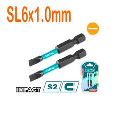 Bộ mũi vít dẹp SL6x50mm 2 chi tiết Total TACIM71SL650 - Thép công nghiệp S2, màu đen có nam châm, dụng cụ tiện ích chất lượng cao