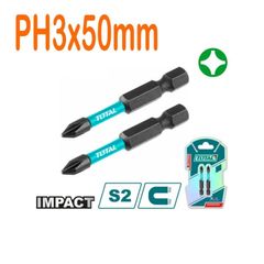 Bộ 2 Mũi Bắt Vít PH3x50mm Total TACIM71PH350 - Thép Công Nghiệp S2, Đen Xanh, Đóng Gói Vỉ Đôi