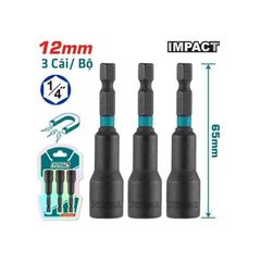 Bộ 3 Mũi Bắn Tôn 12mm/13mm/14mm Total - Cán Lục Giác 1/4 inch với Nam Châm Mạnh, Dụng Cụ Tiện Ích Cao Cấp