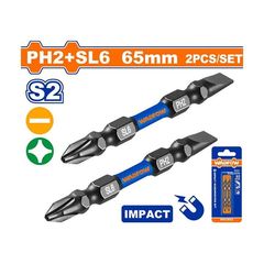 Bộ 2 Mũi Bắt Vít Đóng 2 Đầu PH2 + SL6 65mm - Thép Công Nghiệp S2 - Dụng Cụ Tiện Ích Chất Lượng cao
