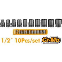 Bộ đầu tuýp 10 chi tiết 1/2 inch Ingco HKISSD12101 - Chất liệu thép CrMo, đa dạng kích thước, tiện lợi cho sửa chữa và bảo trì.