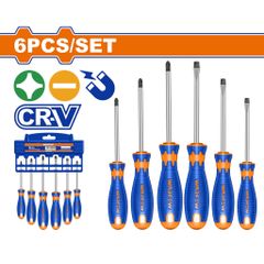 Bộ 6 Tua Vít Dẹp & Bake Wadfow - Dụng Cụ Tiện Ích Chất Liệu CR-V, Đầu Tròn SL3, SL5.5, SL6.5, PH0, PH1, PH2