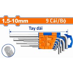 Bộ 9 Chìa Lục Giác Cr-V 1.5-10mm Wadfow - Dụng Cụ Tiện Ích Nhỏ Gọn, Tay Vặn Dài, Chất Liệu Chống Rỉ Sét