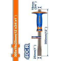 Mũi Đục Dẹp Wadfow 25x19x305mm - Dụng Cụ Tiện Ích Chất Liệu 40cr, Tay Cầm Thiết Kế Mới, Đóng Gói Theo Nhãn