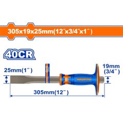 Mũi Đục Dẹp Wadfow 25x19x305mm - Dụng Cụ Tiện Ích Chất Liệu 40cr, Tay Cầm Thiết Kế Mới, Đóng Gói Theo Nhãn