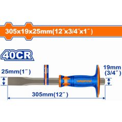 Mũi Đục Dẹp Wadfow 25x19x305mm - Dụng Cụ Tiện Ích Chất Liệu 40cr, Tay Cầm Thiết Kế Mới, Đóng Gói Theo Nhãn