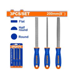 Bộ 3 Giũa Gỗ 200mm Wadfow - Dụng Cụ Tiện Ích Thép Carbon, Hình Dẹt, Bán Nguyệt, Và Tròn - Đồ Nghề Chất Lượng Cao