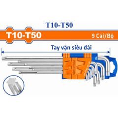 Bộ 9 chìa lục giác sao T10-T50 Wadfow - Dụng cụ sửa chữa chuyên nghiệp, chất liệu Cr-V bền bỉ, tay vặn dài tiện lợi