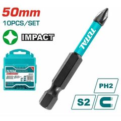 Bộ 10 mũi bắt vít PH2x50mm từ Total - Thép công nghiệp S2, đầu vít nam châm, hộp nhựa bảo quản lý tưởng cho sửa chữa và lắp ráp.
