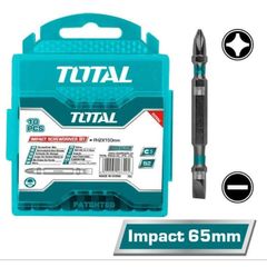 Bộ 10 mũi bắt vít 2 đầu PH2+SL6.0 x 65mm có từ Total TACIM16HL133 - Thép S2 chống gãy, bề mặt đen từ tính, dụng cụ tiện ích chất lượng cao