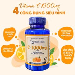Viên Uống Bổ Sung Vitamin C 1000mg Time Puritan's Pride - Hỗ Trợ Miễn Dịch, Làm Đẹp Da, 100 Viên Mỹ