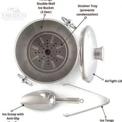 Xô Đá Giữ Lạnh Amerigo 3 Lít - Chất Liệu Thép Bóng, Thiết Kế Sang Trọng, Duy Trì Nhiệt Tốt Cho Tiệc Tại Nhà và Ngoài Trời