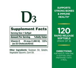 Viên Uống Vitamin D3 Nature’s Bounty 1000IU 120 Viên - Hỗ Trợ Xương Chắc Khỏe và Tăng Cường Miễn Dịch - Sản Phẩm Chính Hãng Mỹ