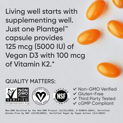 Viên Hỗ Trợ Xương Khớp Vitamin D3 + K2 Sports Research – 160 Viên Veggie Softgels, Hỗ Trợ Sức Khỏe Xương Khớp và Miễn Dịch
