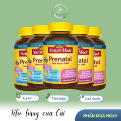 Vitamin Bà Bầu Prenatal DHA + Folic Acid 150 Viên - Bổ Sung Dinh Dưỡng An Toàn Cho Mẹ Bầu Từ Nature Made, Hàng Mỹ