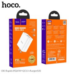 Cốc sạc nhanh Hoco C80 QC3.0, PD20W - 2 cổng USB và Type-C, sạc đồng thời điện thoại iOS và Android, thiết kế nhỏ gọn, tiện lợi