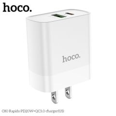 Cốc sạc nhanh Hoco C80 QC3.0, PD20W - 2 cổng USB và Type-C, sạc đồng thời điện thoại iOS và Android, thiết kế nhỏ gọn, tiện lợi