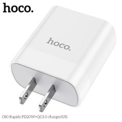 Cốc sạc nhanh Hoco C80 QC3.0, PD20W - 2 cổng USB và Type-C, sạc đồng thời điện thoại iOS và Android, thiết kế nhỏ gọn, tiện lợi