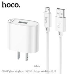 Bộ Sạc Nhanh 18W Hoco C109 Fighter QC3.0 Single Port - Sạc Di Động Tiện Lợi, Thiết Kế Nhỏ Gọn, Bao Gồm Cáp 1m