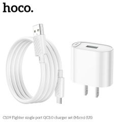Bộ Sạc Nhanh 18W Hoco C109 Fighter QC3.0 Single Port - Sạc Di Động Tiện Lợi, Thiết Kế Nhỏ Gọn, Bao Gồm Cáp 1m