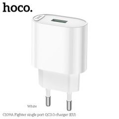 Cốc Sạc Nhanh Hoco C109A - 1 Cổng USB PD18W QC3.0 Chân Cắm Chuẩn EU, Chất Liệu PC Cao Cấp, Thiết Kế Tiện Lợi cho Điện Thoại