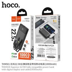 Pin Sạc Dự Phòng Hoco THM501 22.5W (10000mAh) - Màn Hình LED, Cáp Tích Hợp, Thiết Kế Gọn Nhẹ, Sạc Nhanh cho Điện Thoại, Laptop