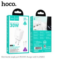 Bộ Sạc Nhanh PD30W Chống Cháy Kèm Dây C to lP Hoco N62 Gentle – Sạc Nhanh An Toàn Cho iPhone & iPad, Bảo Hành 12 Tháng